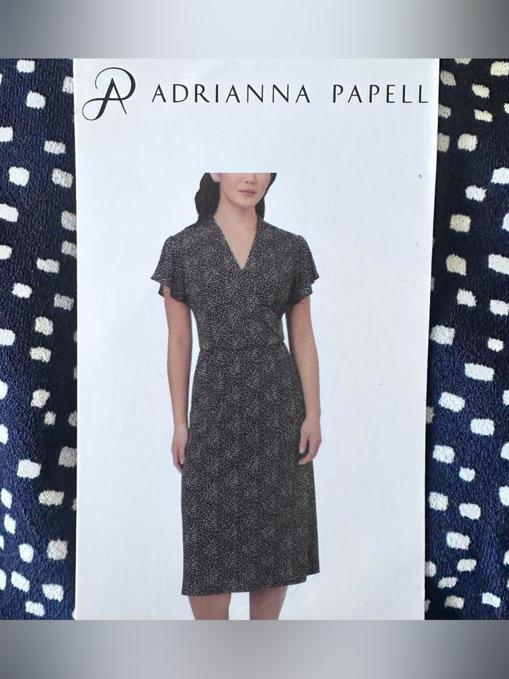 NWT Adrianna Papell Navy & White Crisscross Front Midi Dress SMALL